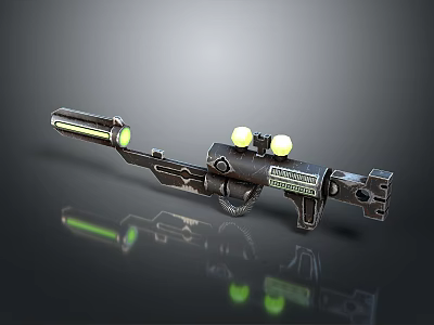 Futuristic Sci Fi Rifle With Green Glowing Sights Metallic Body And Mechanical Design 3d model