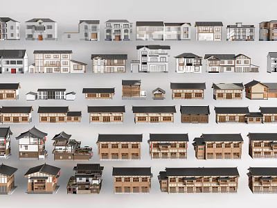 Ancient Architecture Models Featuring Traditional Roof Designs And Diverse Wooden Structures 3d model