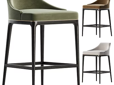 Modern Velvet Upholstered Bar Stools With Metal Frame And High Backrest In Green Brown Grey 3d model