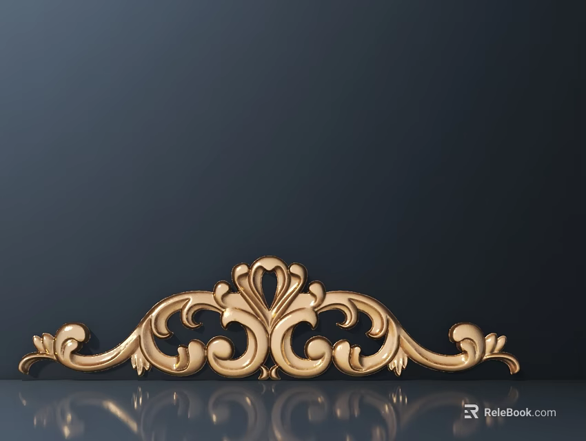 Golden Intricate Carving With Curly Patterns On Dark Background And Reflection 3d model