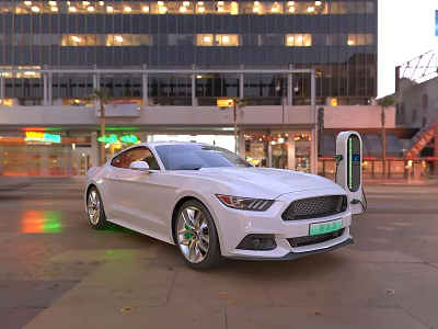 White Car At Electric Vehicle Charging Station In City 3d model