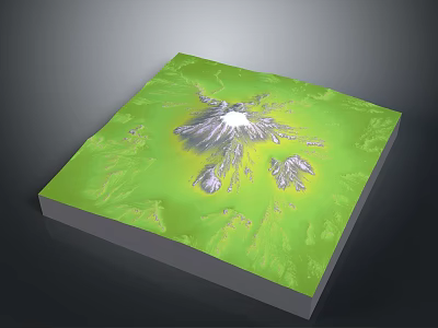 Modern 3D Terrain Model With Green Surface White Peak And Purple Mountain Ranges 3d model