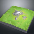 Modern 3D Terrain Model With Green Surface White Peak And Purple Mountain Ranges
