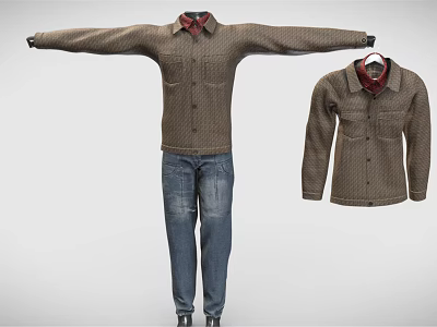 Brown Knitted Shirt And Blue Jeans On Mannequin With Hanging Garment 3d model