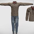 Brown Knitted Shirt And Blue Jeans On Mannequin With Hanging Garment