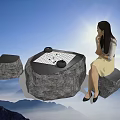 Chess Entertainment Scene With Rock Shaped Tables Stools Mountains Blue Sky And Sunshine