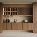 Modern Wooden Sideboard With Open Shelves Cabinets Small Appliances And Decorative Vases