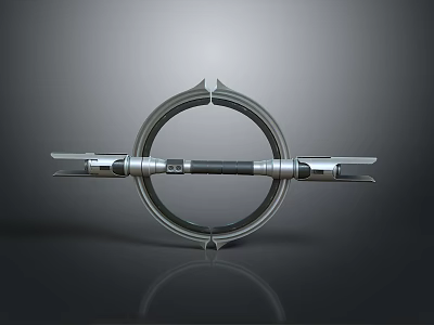 Futuristic Ring Shaped Metal Weapon With Central Black Rod And Double Edged Blades 3d model