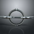 Futuristic Ring Shaped Metal Weapon With Central Black Rod And Double Edged Blades