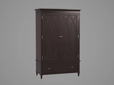Classic Dark Brown Wardrobe With Double Doors Diamond Pattern And Bottom Drawer 3d model