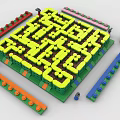 Colorful Building Block Maze With Yellow Blocks On Green Base And Colorful Strips