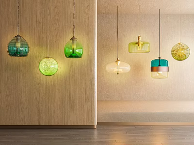 Modern Hanging Glass Pendant Lights With Green Yellow Transparent Colors For Interior Decor 3d model
