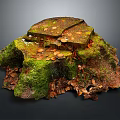 Detailed Natural Terrain With Moss Covered Stump Fallen Leaves And Organic Texture