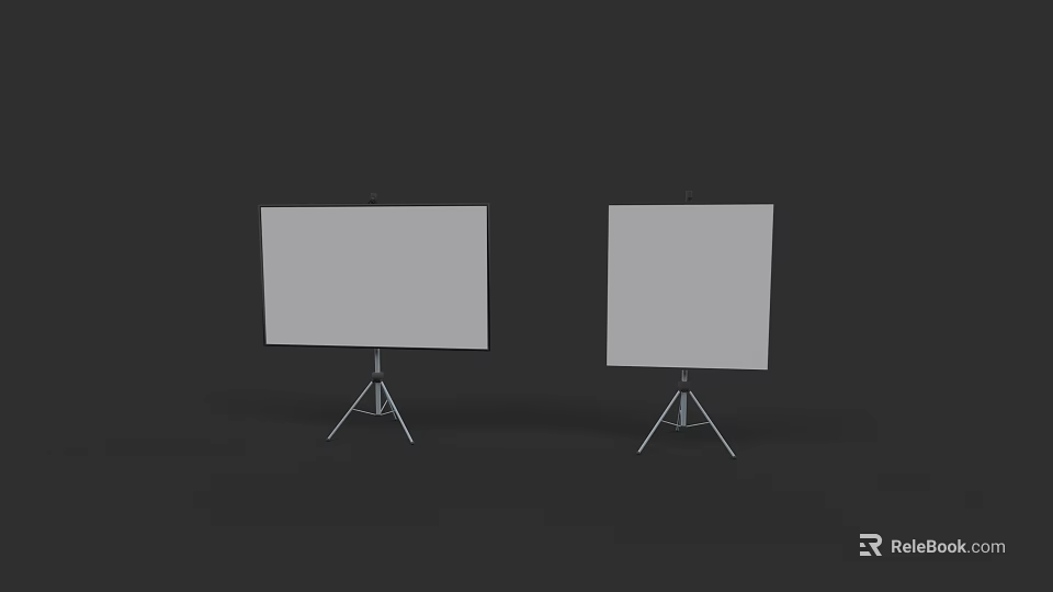 Two Blank Whiteboards On Stable Tripod Stands Against Black Background 3d model 