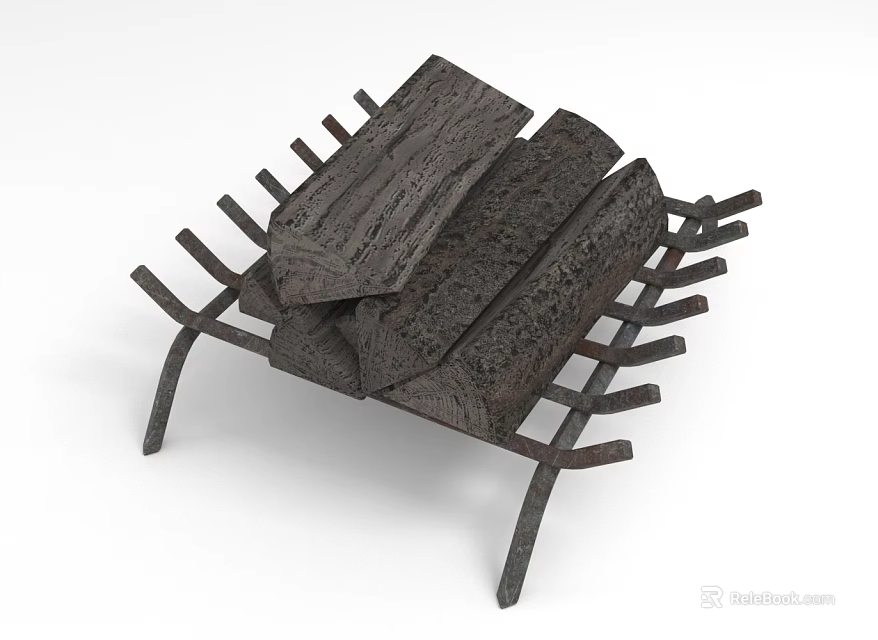 Functional Firewood Holder With Metal Frame And Stacked Wood Logs For Fireplace 3d model 