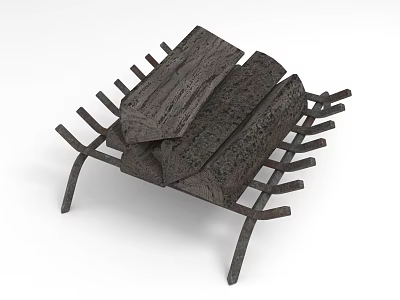 Functional Firewood Holder With Metal Frame And Stacked Wood Logs For Fireplace 3d model