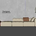 Modern Cream Style Three-Seater Sofa 3d model