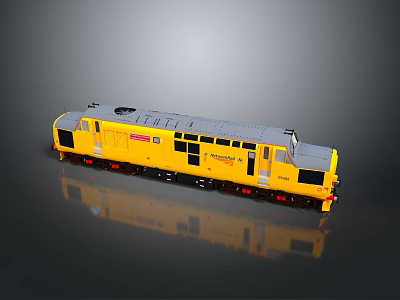 Yellow and Gray Train Locomotive Model Showcasing Smooth Surface with Reflection on Dark Background 3d model