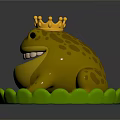 Green Frog Decorative Figurine With Golden Crown On Green Leaf Base Smiling 3d model