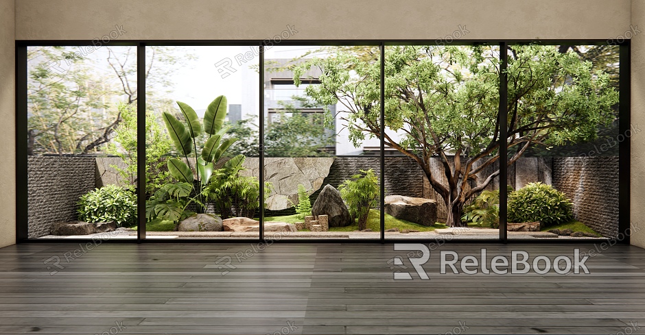 Home Balcony Courtyard Landscape Plant Landscape Plant Combination Banyan Tree Shrub Stone model