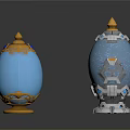 Blue Decorative Egg Shaped Household Items With Gold And Silver Accents