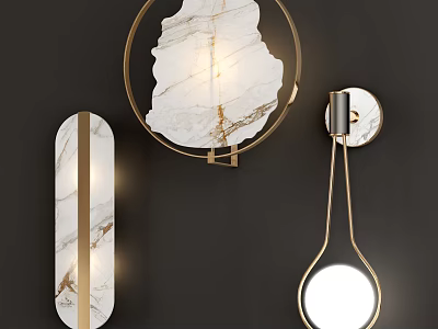 Elegant Modern Wall Lamps Featuring Marble Texture And Gold Frame Design 3d model