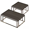 Two Modern Minimalist Dining Tables With Dark Wooden Tabletop And Metal Frame