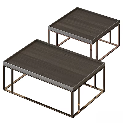 Two Modern Minimalist Dining Tables With Dark Wooden Tabletop And Metal Frame 3d model