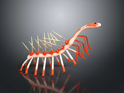 Game Movie Character With Red And White Body Long Neck Multiple Legs Spiked Back 3d model