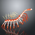 Game Movie Character With Red And White Body Long Neck Multiple Legs Spiked Back