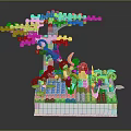 Lego Brick Display Stand With Tree Monkey Figure And Green Grass Base 3d model