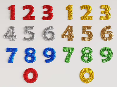 Colorful Number Balloon Wall Decor With Vibrant Red Yellow Blue Green Silver And Gold Colors 3d model