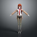 3D Character With Red Hair Beige Coat White Shirt Red Tie Arms Outstretched Gray Background