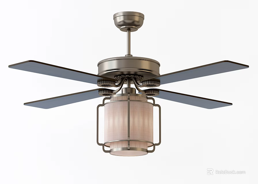 Modern Ceiling Fan With Lantern Shaped Light And Metallic Blades For Home Use 3d model 
