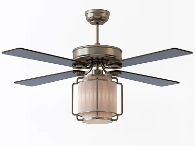 Modern Ceiling Fan With Lantern Shaped Light And Metallic Blades For Home Use 3d model