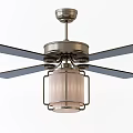 Modern Ceiling Fan With Lantern Shaped Light And Metallic Blades For Home Use