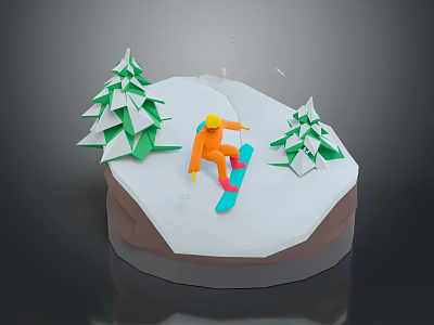 Sled Cartoon Man Snow Game Item 3d model