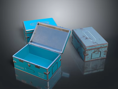 Blue Vintage Household Storage Boxes With Metal Clasps And Open Top For Home Decor 3d model