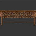 Traditional Wooden Public Bench With Intricate Carved Patterns Long Structure For Outdoor Use
