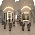 Modern Minimalist Beauty Hair Salon Interior Design With Comfortable Styling Chairs And Wooden Display Shelves