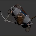 Medieval Warrior Man in Blue Full Armor Holding Bow and Sword