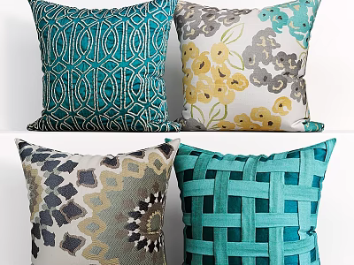 Colorful Decorative Pillows With Teal Geometric Floral Abstract And Woven Patterns 3d model