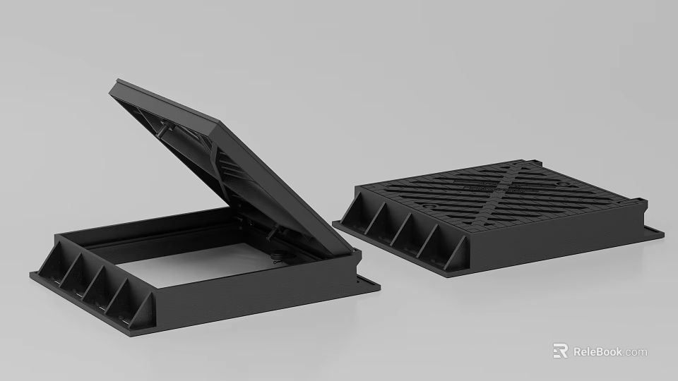 Black Grille Covers With Open And Closed States Featuring Grid Structure Design 3d model