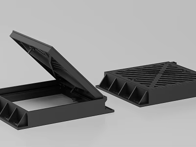 Black Grille Covers With Open And Closed States Featuring Grid Structure Design 3d model