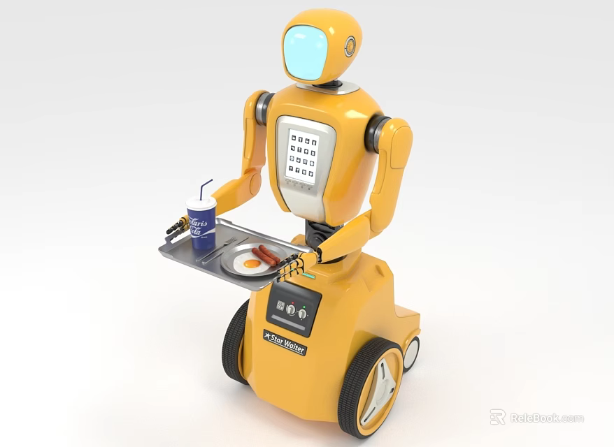 Smart Food Delivery Robot Serving Meal And Beverage On Tray 3d model 