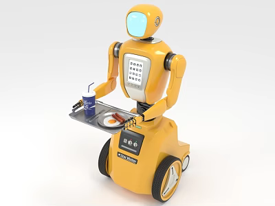 Smart Food Delivery Robot Serving Meal And Beverage On Tray 3d model