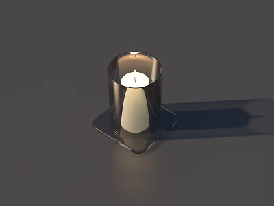 Modern Minimalist Silver Metal Candle Holder With White Candle And Transparent Square Base 3d model