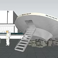 Astronaut Standing By Future City Structure With Lit Stairs Exploring Mars 3d model