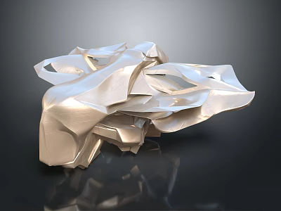 Abstract Metallic Sculpture With Irregular Shapes Shiny Surface And Reflective Base 3d model