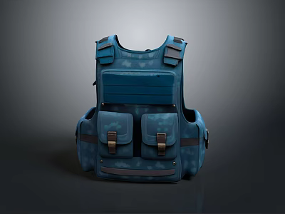 Tactical Weapon Vest Blue Camouflage Design With Multiple Pockets And Straps 3d model